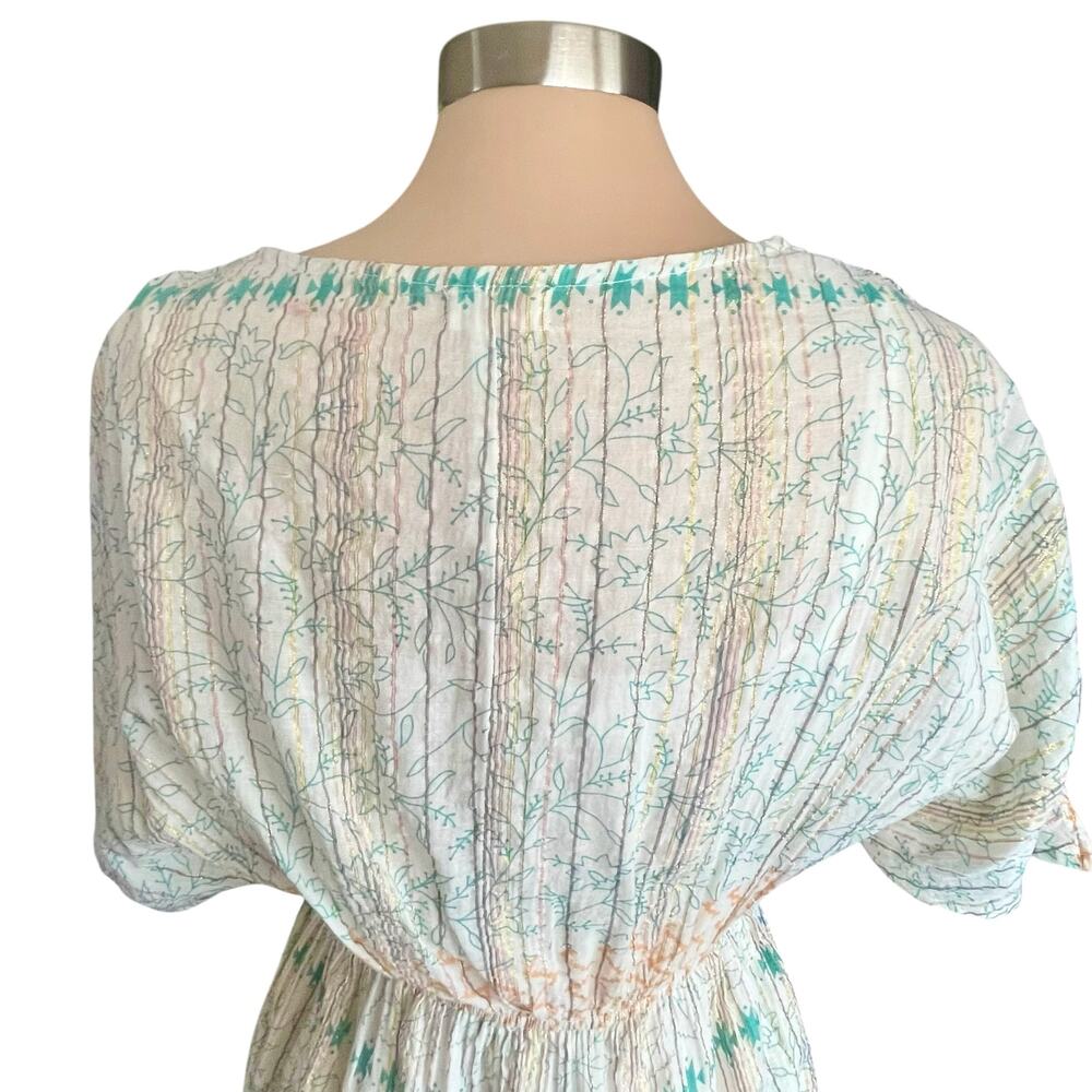 World Market Kaftan Maxi Dress Cream Multicolor Tribal Floral Pattern Size S/M - Picture 8 of 15
